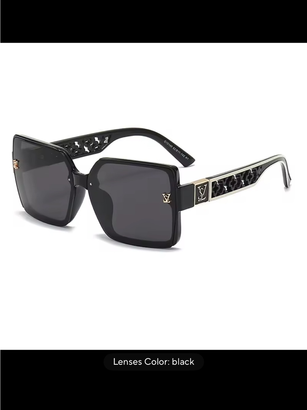 Luxury Designer Black Gradient Square Sunglasses with Decorative Temples
